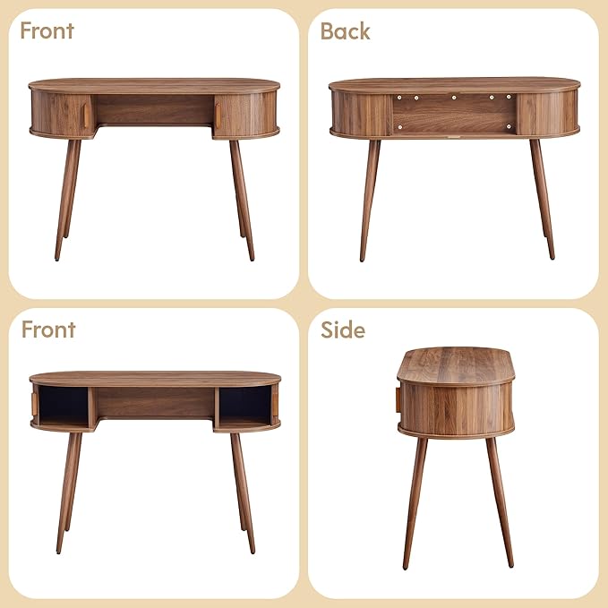Mid-Century 43 Samll Writing Desk Home Office Computer Laptop Wood Desk with Storage Elegant Fluted Vanity Table Multifunctional Study Desk for Office Bedroom (Wlanut-43)