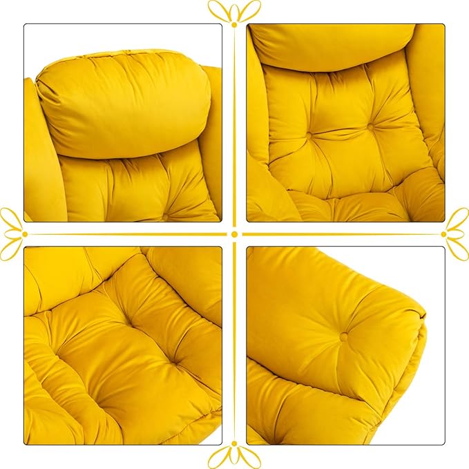 HollyHOME Lazy Chair with Armrest and Side Pocket Comfy Accent Lounge ChairLeisure Sofa Armchair for Living Room Bedroom Dorm or Small Spaces Oversized Reading Sofa ChairVelvet Yellow