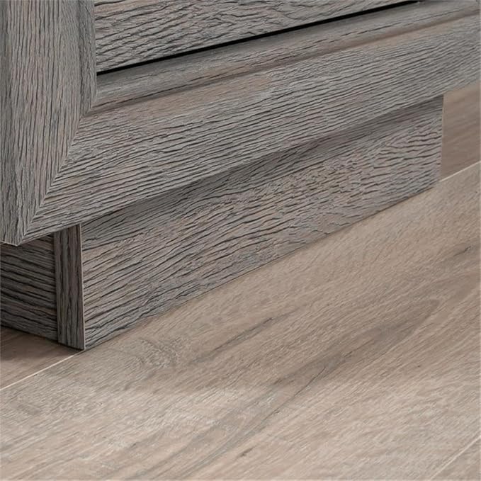 Pemberly Row Contemporary Engineered Wood Desk Ashen Oak Finish 47 in Wide with File Drawer Open Shelf Cord Management System Modern Home Office or Workspace Furniture