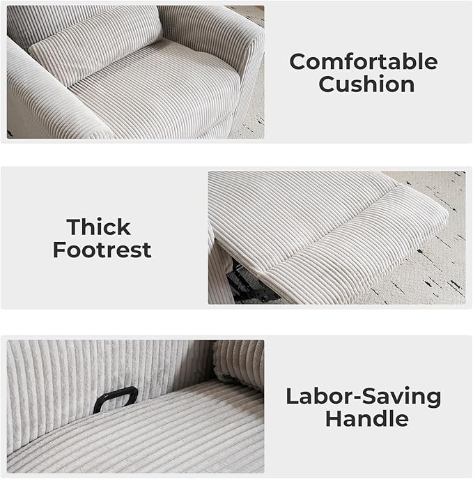 360° Swivel Glider Recliner Chair Oversized Rocker Recliner with Heating and Massage Glider Chair for Nursery with Pillow24 Extra Wide Rocking Chair for Living Room Corduroy Grey