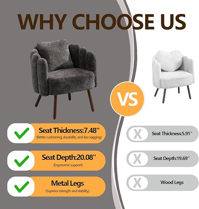 Accent Chair for Bedroom Shell Shaped Corduroy Vanity Chair with Pillow Living Room Decorative Armchair with Removable Petal Backrest Small Single Reading Sofa for Makeup Nail Office