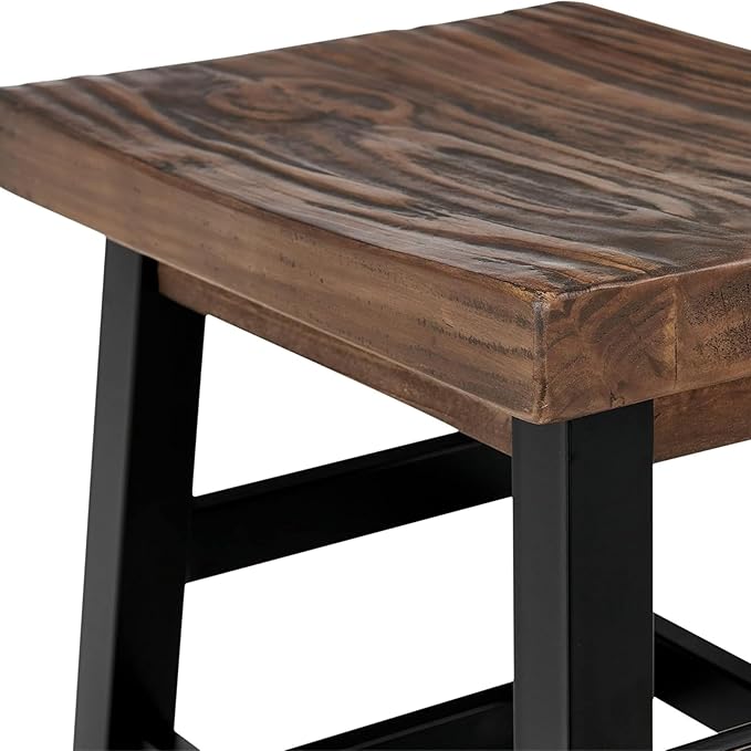 Alaterre Furniture Pomona Rustic Industrial Barstool – 20” Backless Counter Stool with Solid Pine Wood Seat and Black Metal Legs – Farmhouse Seating for Dining Room Kitchen or Office (Natural/Black)