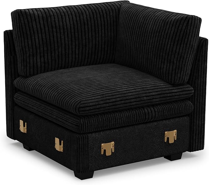 Belffin Corner Module for Large Modular Sectional Sofa Upholstered Corner Seat Part for Plush Corduroy Sectional Couches for Living Room Apartment Black