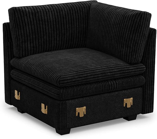 Belffin Corner Module for Large Modular Sectional Sofa Upholstered Corner Seat Part for Plush Corduroy Sectional Couches for Living Room Apartment Black