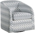Pemberly Row Contemporary Textured Swivel Chair Multi-Color Tribal Pattern Fabric Upholstery Foam Padding Solid Wood Frame Metal Swivel Base 360-Degree Rotation Living Room Reading Nook Home