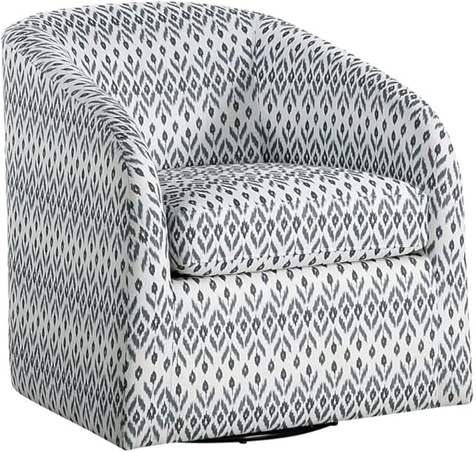 Pemberly Row Contemporary Textured Swivel Chair Multi-Color Tribal Pattern Fabric Upholstery Foam Padding Solid Wood Frame Metal Swivel Base 360-Degree Rotation Living Room Reading Nook Home