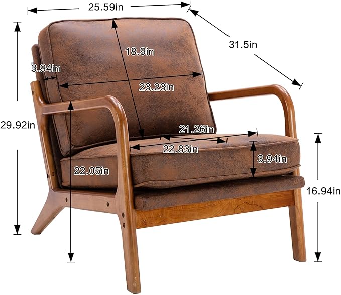 JOYBASE Lounge Arm Chair Mid Century Modern Accent Chair Wood Frame Armchair for Living Room Bedroom (Coffee Microfiber)