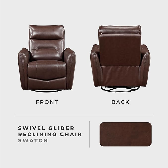 Lexicon Swivel Glider Reclining Chair Top Grain Leather Match Manual Recliner Comfy Nursery Glider Recliner Swivel Reclining Chair for Living Room/Office/Bedroom/Apartment Brown