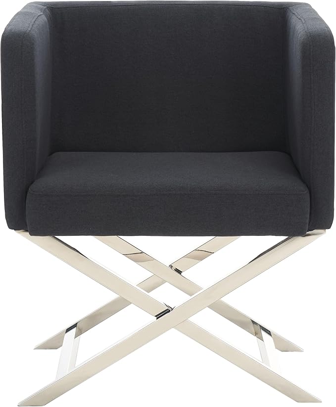 Safavieh Home Collection Celine Navy and Chrome Modern Glam Cross Leg Chair