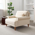 Beige Velvet Accent Arm Chair with Solid Wood Legs | Ergonomic Lumbar Support Cozy French Country Chic Large Lounge Chair for Living Room Bedroom Study