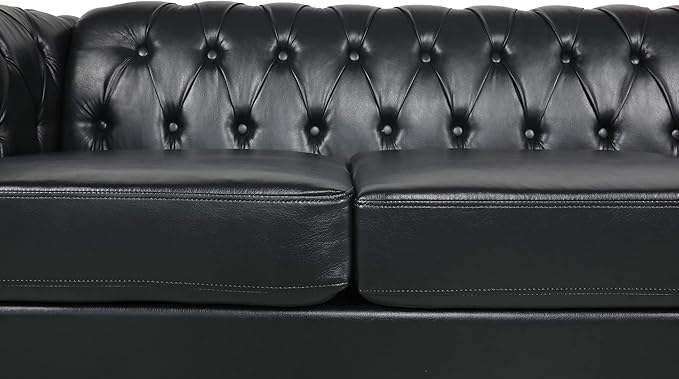 LEVNARY Chesterfield Sofa Classic Tufted Upholstered Leather Couch Modern 3 Seater Couch Furniture with Tufted Back for Living Room Office (Black)