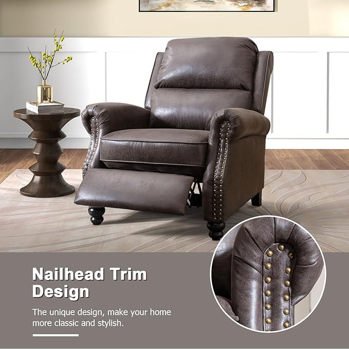 CANMOV Pushback Recliner Chair Faux Leather Armchair Push Back Recliner with Rivet Decoration Single Sofa Accent Chair for Living Room Dark Grey