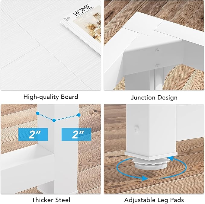 70.8 inch Executive Desk Rustic Office Computer Desk with Thick Metal Frame Vintage Workstation Writing Table Business Furniture for Office Study (White)