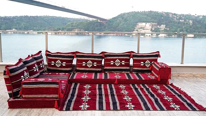 arabicsofa Traditional L Shaped Floor Cushions – Modular Majlis Seating with Washable Covers