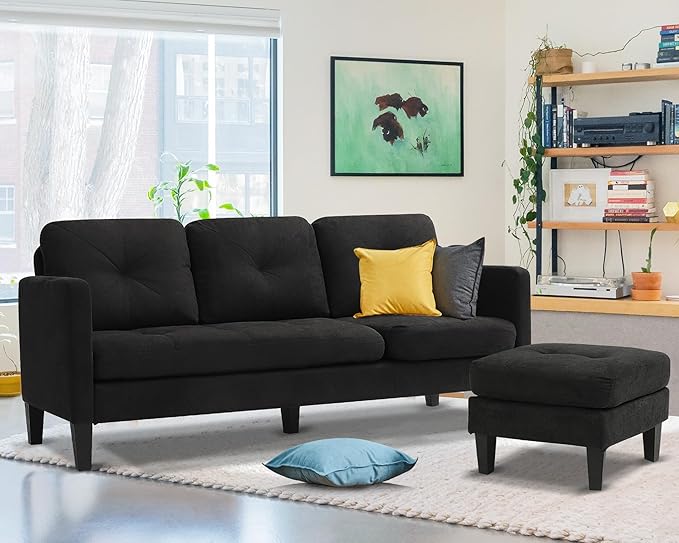 Convertible Sectional Sofa Couch Modern L-Shaped Couch 3-Seat Sofa Reversible Sectional for Living Room Apartment and Small Space (Black)