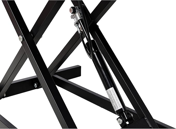 32 Inch Height Adjustable Stand Up Laptop Desk Converter Heavy Duty Standing Computer Workstation Riser with Removable Keyboard Tray for Home Office Workshop Spacious Platform for Monitor Black