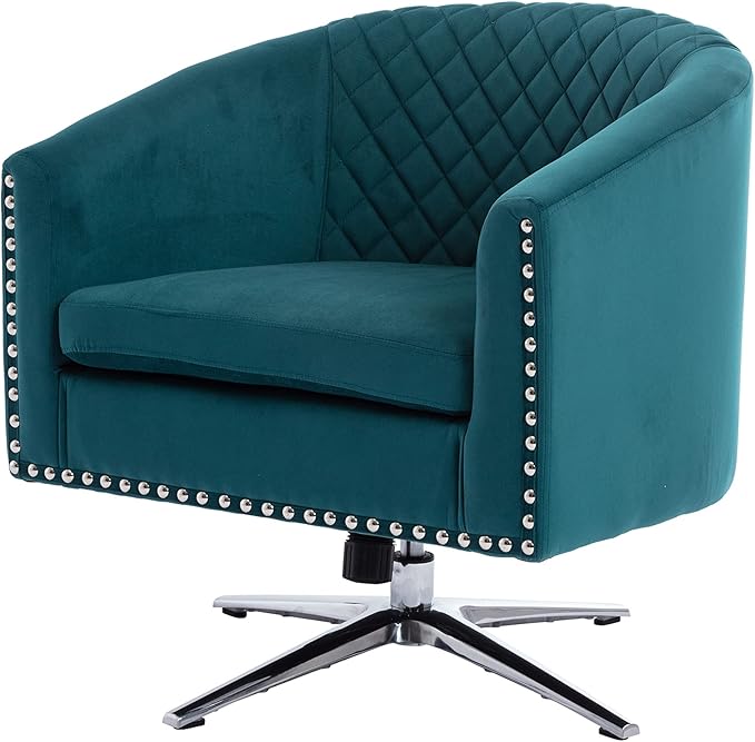 Swivel Barrel Chair Living Room Chair with Nailheads and Metal Base
