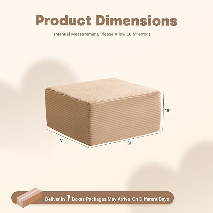 Cozy Square Ottoman Set of Comfortable Seating No Assembly Required Camel