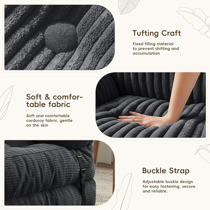 Convertible Sofa Bed 54x91 Inch Thick Tufted Folding Sofa Bed with 2 Pillows Folding Floor Loveseat Sleeper Couch Mattress for Small Spaces Living Room Bedroom and Adults Gray