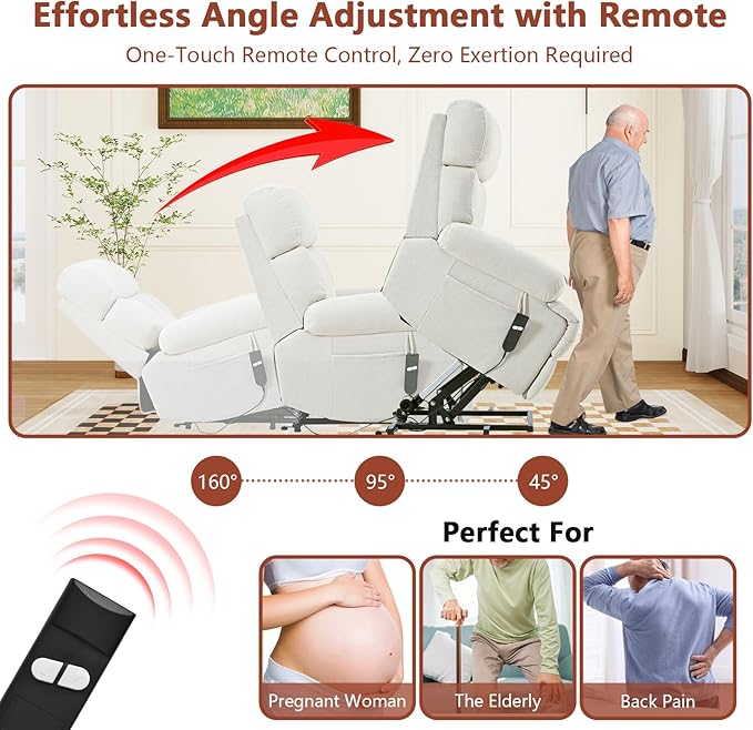cinkehome Small Power Lift Recliner Chair for Elderly Electric Lift Chairs Easy Remote Wide Footrest Side Pockets Soft Snowflake Fleece Beige