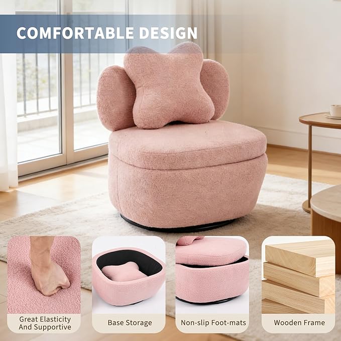 Teddy Velvet Swivel Accent Chair with Storage 360° Rotating Ergonomic Armchair Scratch-Resistant Upholstered Sofa Chair for Living Room Bedroom Nursery Apartment or Small Spaces 300 lbs Capacity