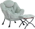 HollyHOME Lazy Chair with Foldable Ottoman Accent Comfy Lounge Armchair and Folding Footrest Stool Leisure Sofa Reading Chair and Footstool for Living Room Bedroom DormFaux Fur Pea Green