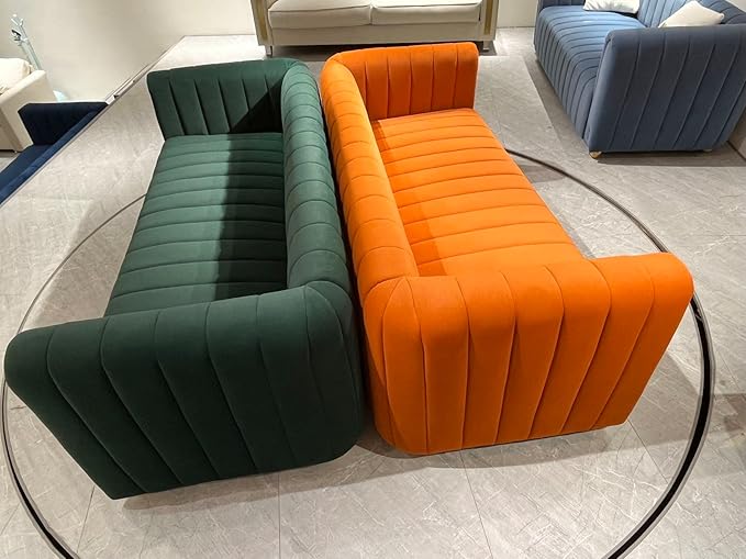 Emerald Green Velvet Couch 80 Inch Wide Mid-Century Modern Tufted Upholstered Sofa with Golden Leg 3 Seat Big Comfy Couch for Living Room