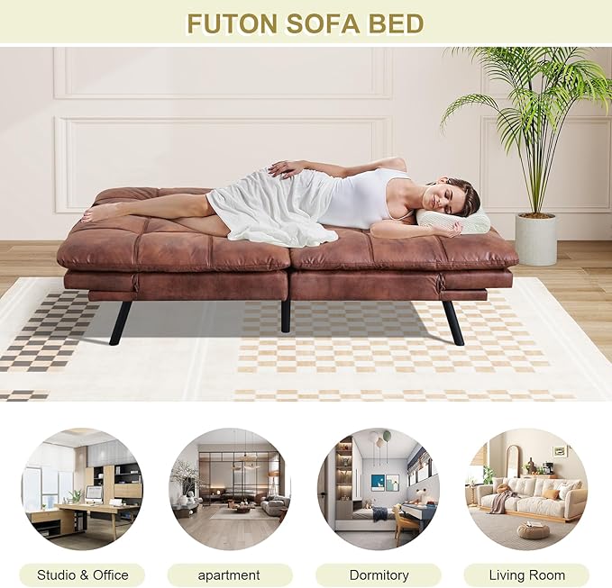 MUUEGM Convertible Futon Sofa Bed Memory Foam Futons Couch Bed 71 Adjustable Backrests and Armrests Sleeper Sofa Modern Love Seat Couch Bed for Living Room Small Space Office Dark Brown