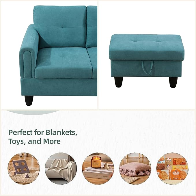 FONTOI L Shaped Sectional Couches for Living Room Modern Modular Sectional Sofa with Ottoman Storage Comfy L Shaped Couch with Chaise for Bedroom Apartment Furniture Green