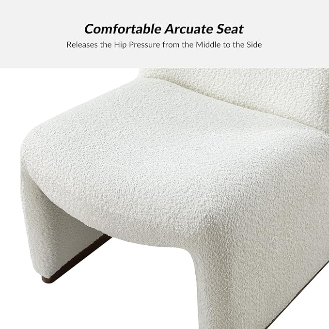 HULALA HOME Modern Accent Chair Upholstered Side Chair with Solid Wood Legs Streamlined Armless Slipper Chair with Curved Seat Bedroom Living Room Chair for Adults （Ivory