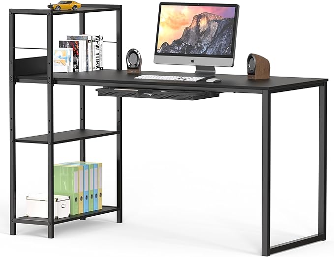 SHW 46-Inch Home Office Mission Computer Desk with Side Shelf and Drawer Black