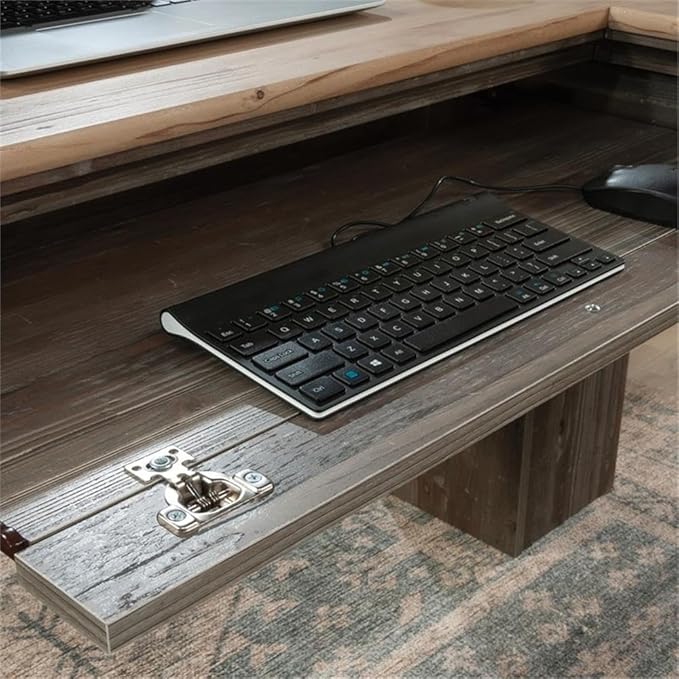 Sauder Sonnet Springs Engineered Wood L-Shaped Desk in Pebble Pine