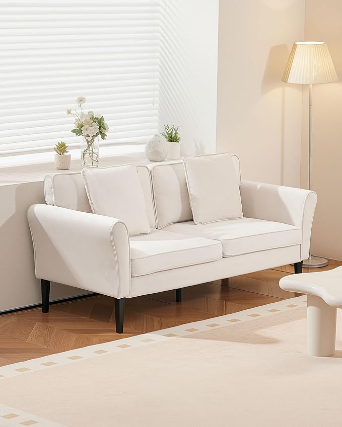 VEVOR Loveseat Sofa 69-Inch Small Sofa Couch for Living Room Velvet Fabric 2-Seats Couch with Sinuous Spring Soft Cushions and Sturdy Frame Comfy Loveseat for Bedroom Office or Apartment White