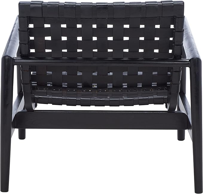 SAFAVIEH Home Collection Bellona Black Leather Woven Accent Chair (Fully Assembled)