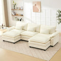 120 U Shaped Couch Modular Sectional Sofa Cloud Couch with Movable Ottoman Modern Chenille Deep Seat Sleeper Sofa with Throw Pillows for Living Room and Apartment (Beige 5-Seat)