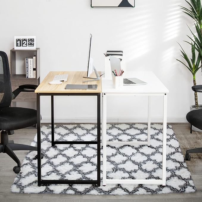 Tangkula White Computer Desk Small Study Writing Desk with Sturdy Metal Frame Modern Simple Laptop Desk for Home Office Easy Assembly