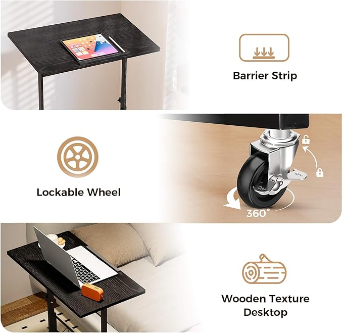COMHOMA Small Standing Desk Adjustable Height &amp Tiltable Tabletop Mobile Stand Up Desk for Laptop Portable Computer Table for Home Office Work and Walking Pad Treadmill Height 30.7-46.4 Blac