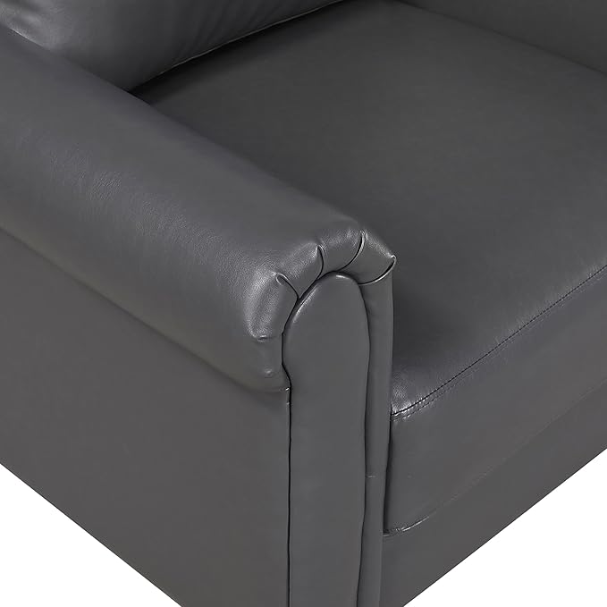 Lexicon 35 W Living Room Accent Chair Faux Leather Upholstered Armchair with Rolled Arm for Bedroom/Office/Waiting Room Single Sofa Chair Dark Gray