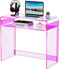 Acrylic Desk Laptop Workstation Study Table Home Office Console Tables Entrance Table Decor (Pink)