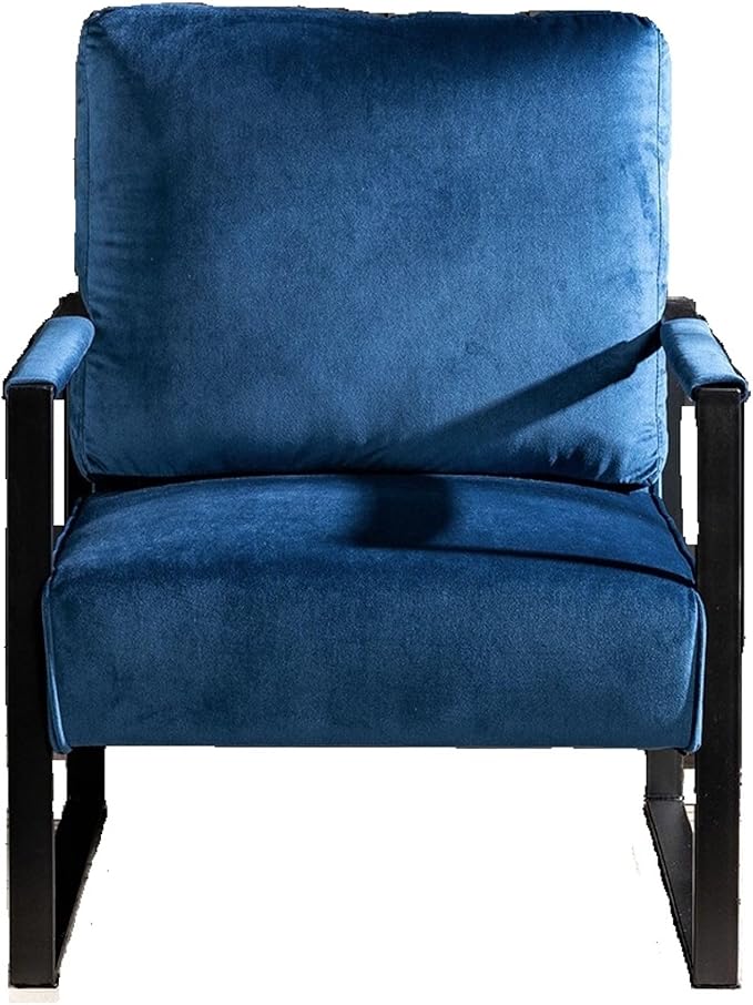 Classic Mid Century Modern Accent Chair with Square Metal e Armchair for Living Room Bedroom Home Office in Plush Velvet Upholstery Blue