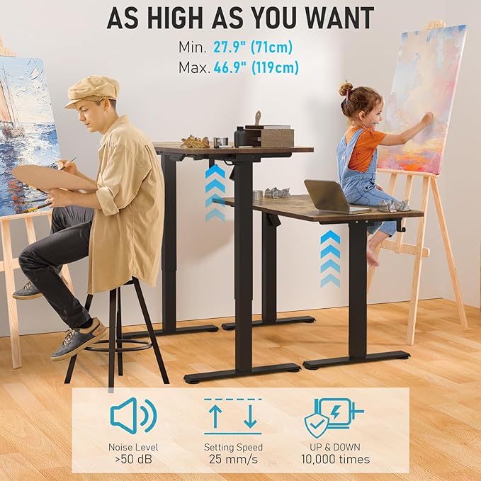 48 x 24 Electric Standing Desk Adjustable Height Sit Stand Desk with 3 Preset Heights &amp 2 Hook Electric Desk for Home Office Gaming Rustic Brown