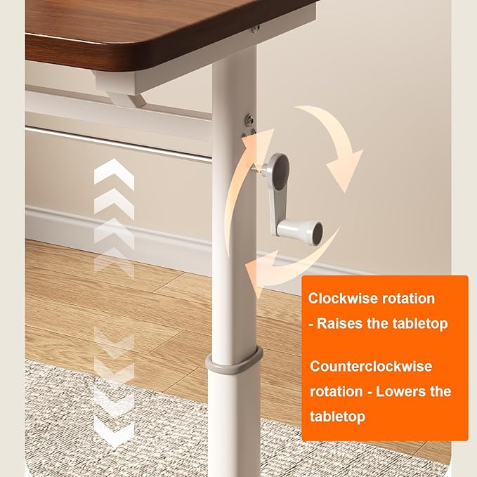 Manual Adjustable Desk Standing Desk Study Table Gaming Desks Movable Writing Table Computer Desks for Home Office Workstation Multifunctional Bedside Table(White80cm/31.49in)