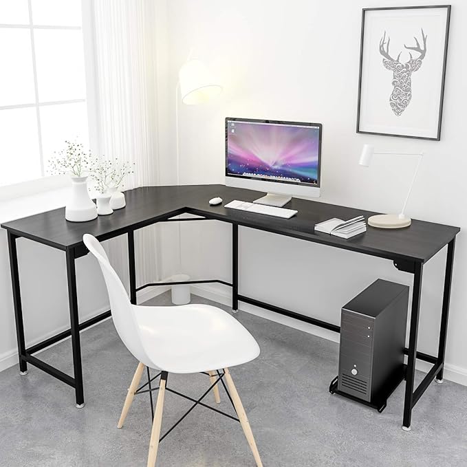 Weehom L-Shaped Desk Black Corner Gaming Computer Desks for Home Office PC Workstation Study Writing Work TableWood &amp Metal 66 Inch