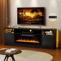 70'' TV Stand with Fireplace and Power Outlet-Black Entertainment Center for 75+ inch TV- 27'' High TV Cabinet with LED Light Storage High Glossy Door Modern TV Console for Living Room
