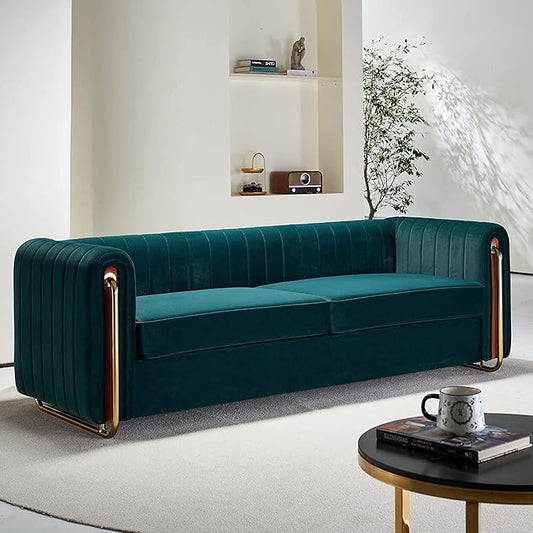 KEVINSPACE 84.25 Modern Sofa Couch Velvet Loveseat Sectional Sofa Couch with Gold Legs for 3-4 Persons Upholstered Deep Seat Love Seat Mid-Century Sofa for Living Room Office Apartment Green