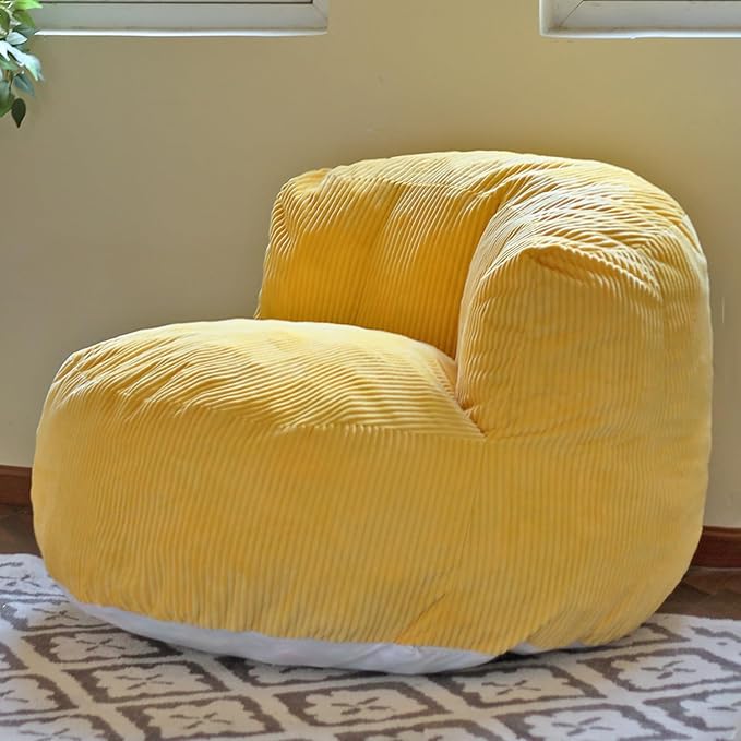 N&ampV Large Crescent Bean Bag Chair Adult Size Bean Bag Sack Foam Filling Soft Premium Corduroy Bean Bag for Living Room Bedroom Dorm and Office (Tuscany)