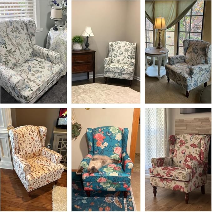 MELLCOM Floral Accent Chair High Back Upholstered Armchair with Solid Legs Leisure Single Sofa Chair for Living Room Bedroom Home Office Red Floral