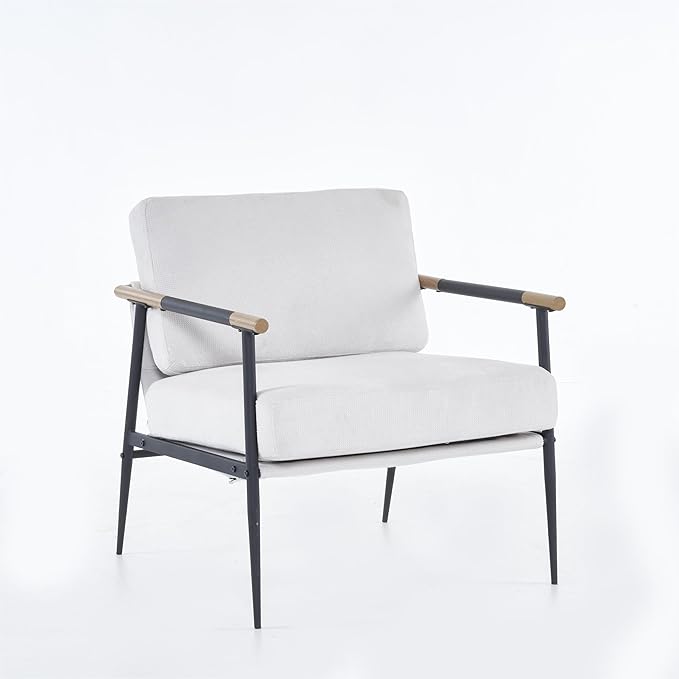 Modern Chic Accent Chair with Metal e Upholstered Chenille Living Room Chair with Removable Seat and Back Cushion Comfy Reading Chair for Bedroom White GH427