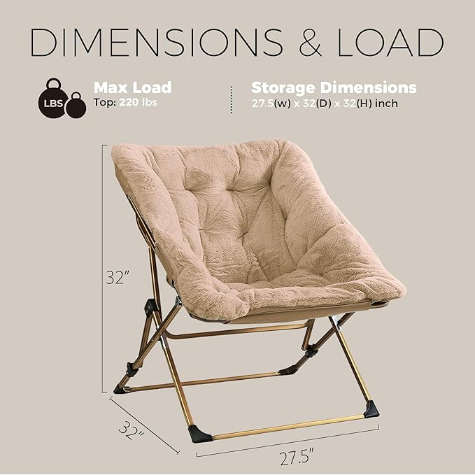 Walsham Folding Comfy Chair Faux Fur Soft Cozy Lounge Reading Papasan Chair for Adults Kids Bedroom Living Room Dorms Small Space Brown