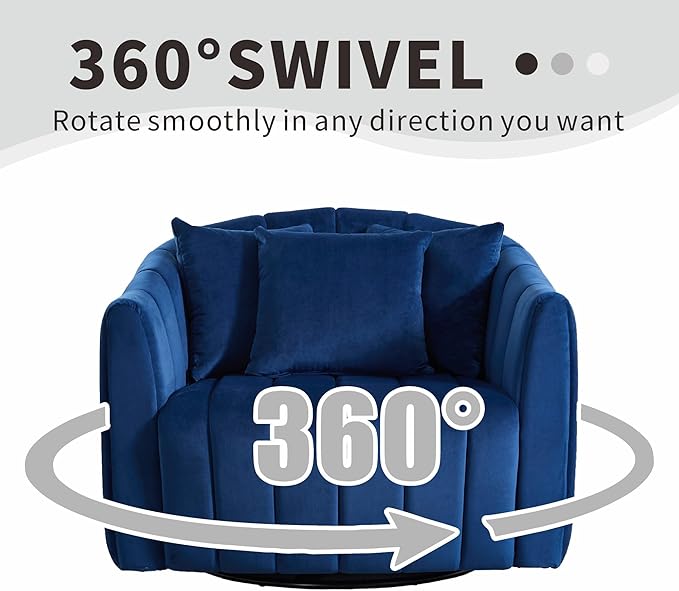 Mlmh &amp Kngwa 40.35 W Swivel Accent Chairs Oversized 360 Degree Swivel Barrel Chair with 3 Pillows Velvet Armchair for Living Room Bedroom Navy